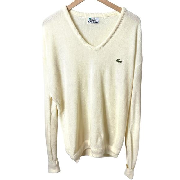 IZOD LACOSTE Vintage Union Made Cream V-Neck Sweater XL - Picture 1 of 9
